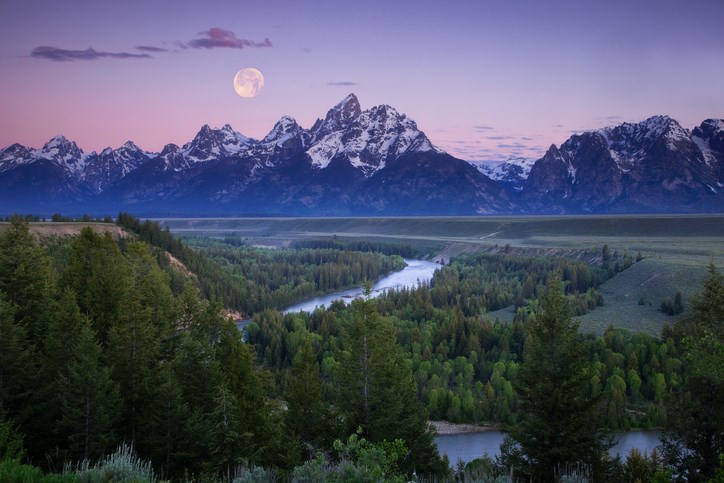 Full Moon Over the Teton Peaks