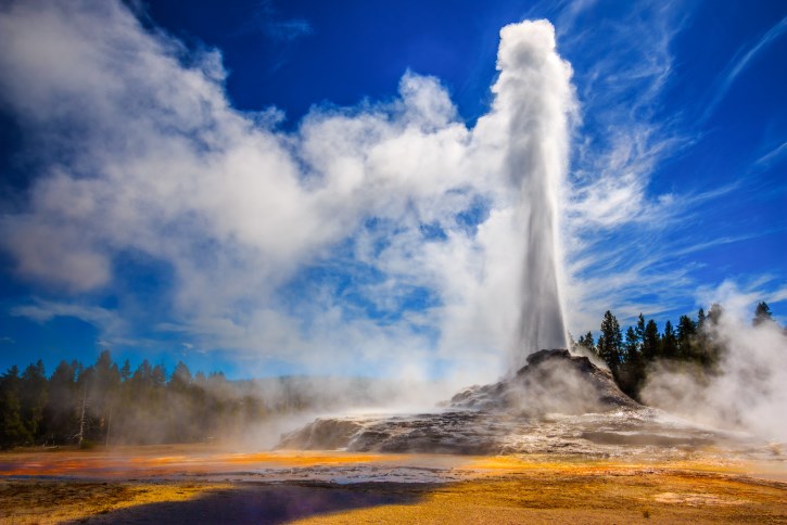 Castle Geyser erupting in Yellowstone