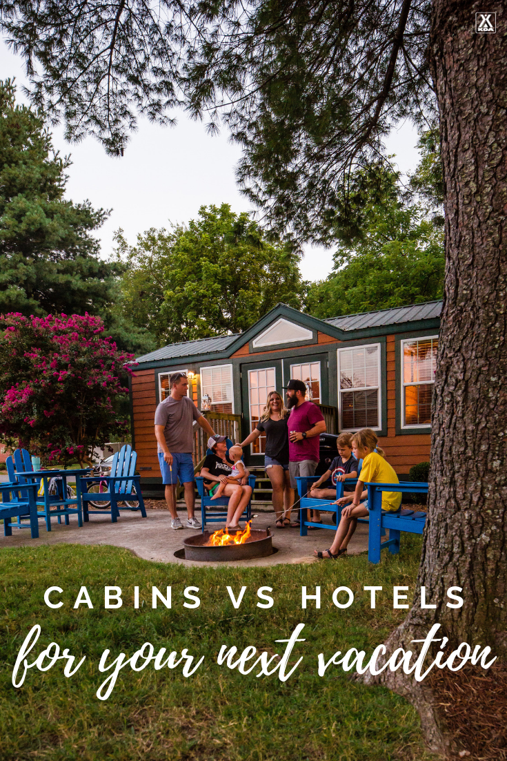 Planning your next family trip or fun-filled getaway with friends? Check out the pros and cons of choosing hotels versus camping cabins for your lodging.