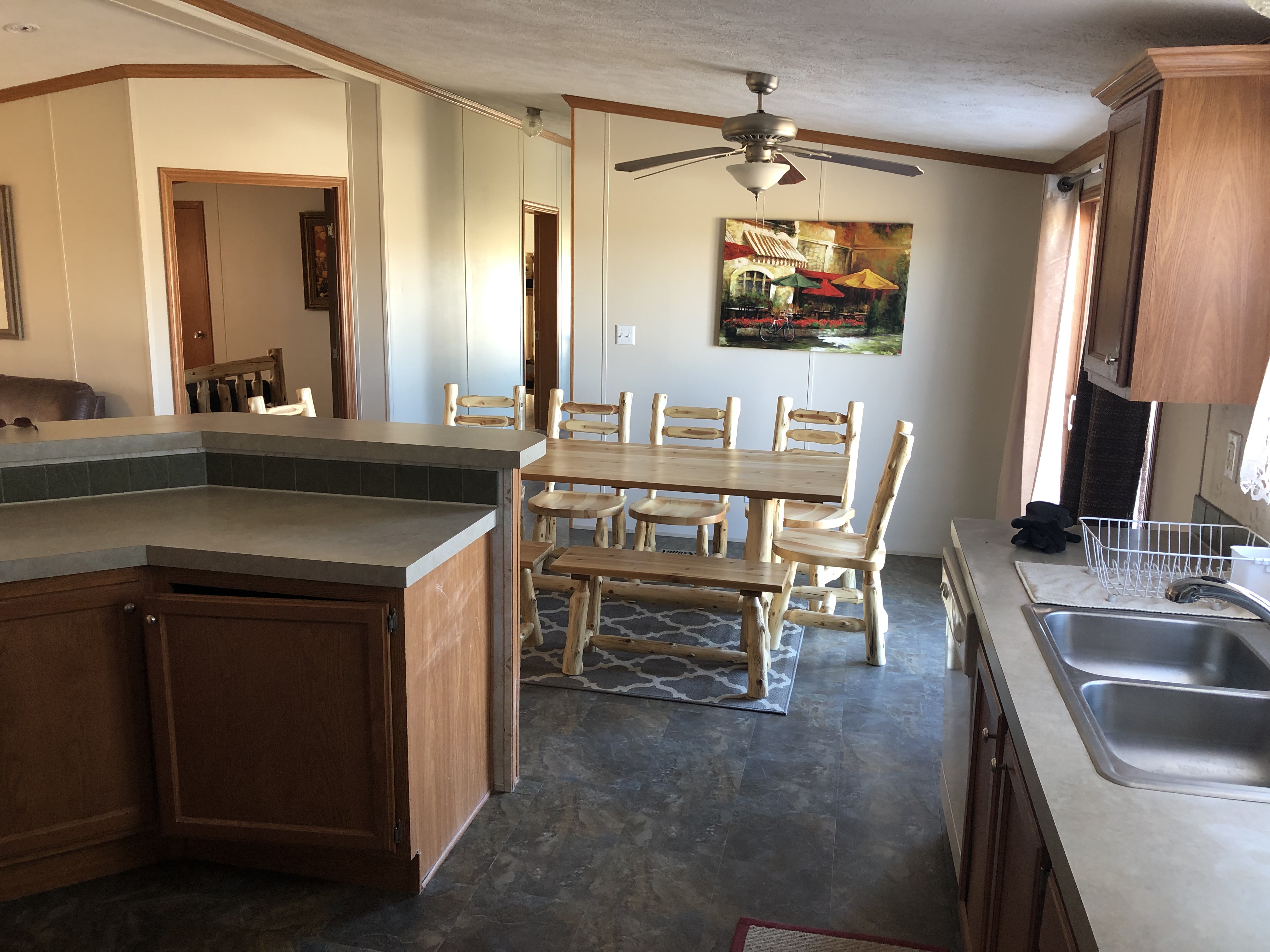 Bunkhouse kitchen and dining space