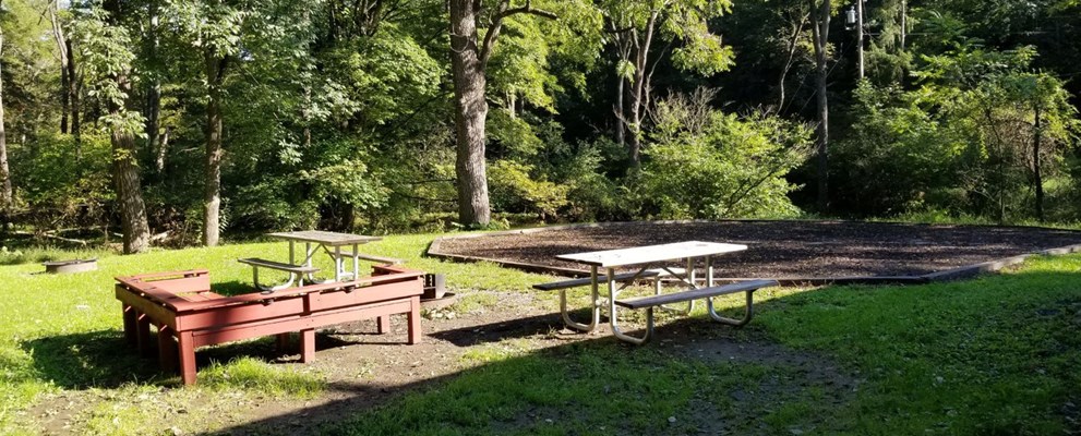 GROUP TENT SITE, NO HOOKUPS, MULCH/WOOD CHIPS TENT PAD
