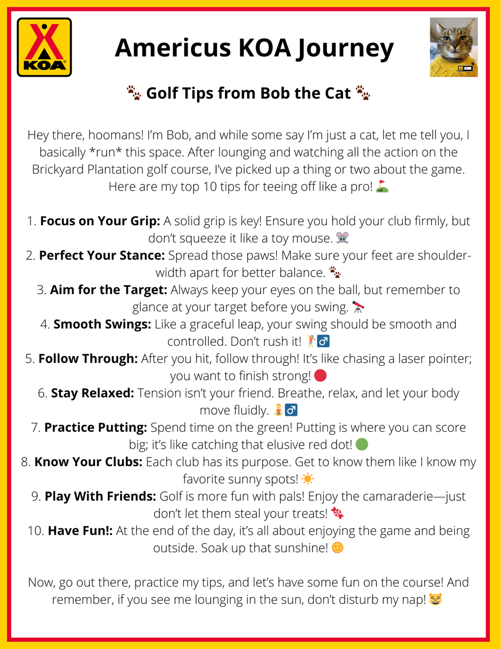 Golfing Tips from Bob the Cat