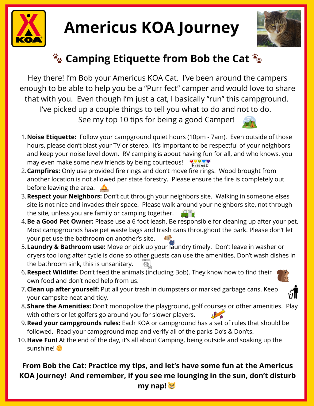 Campground Etiquette from Bob the Cat!