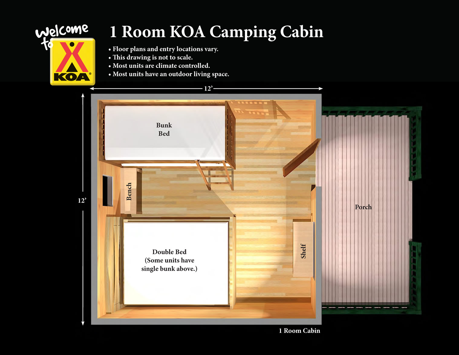 1-Room Camping Cabin Floor Plan (all 1-Room cabins)