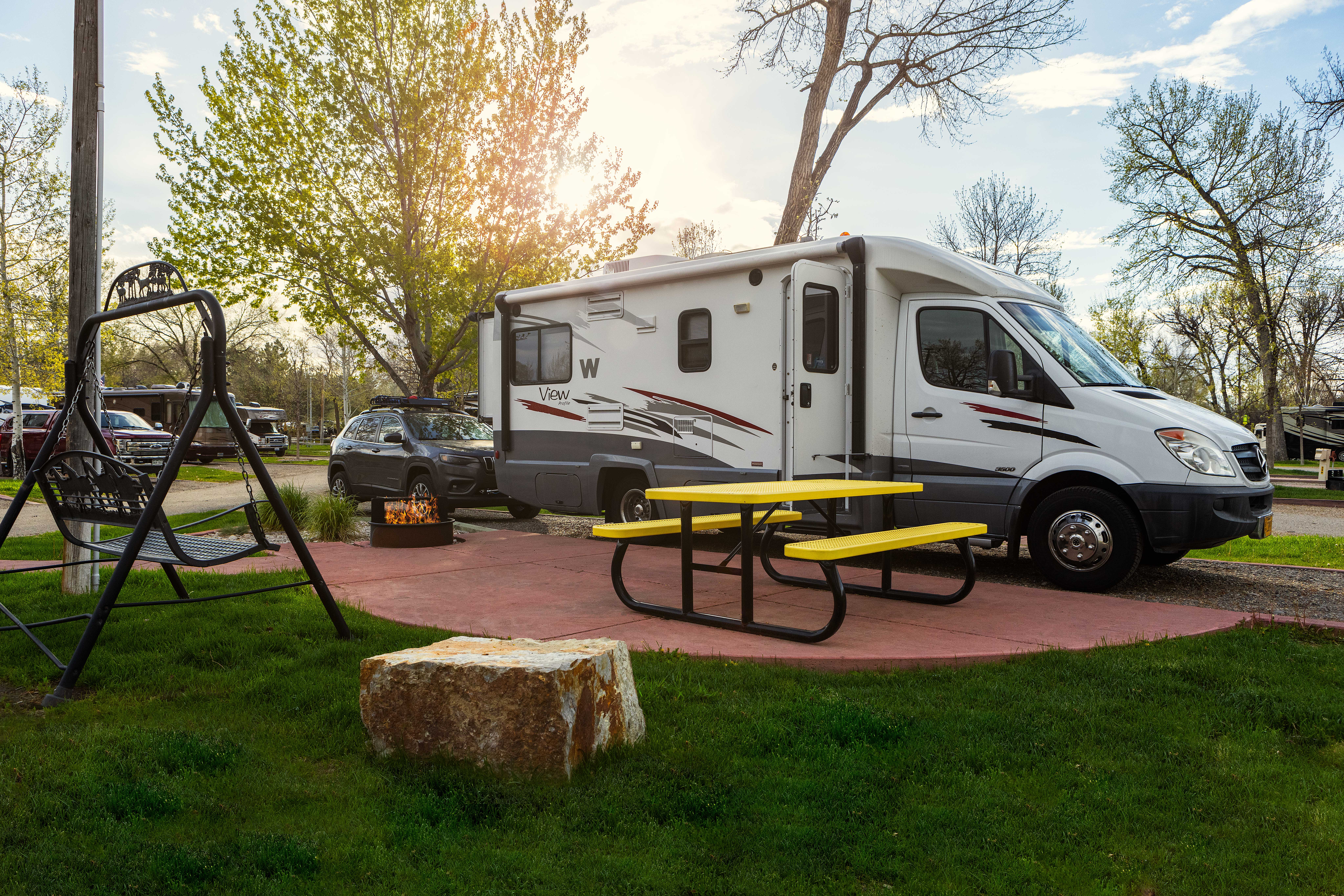 Upgrade your stay and camp in style by choosing one of our deluxe water & electric pull thru sites. These sites are a great option for those who are looking for a quick overnight stop, but still want the luxury of a spacious patio and fire ring.