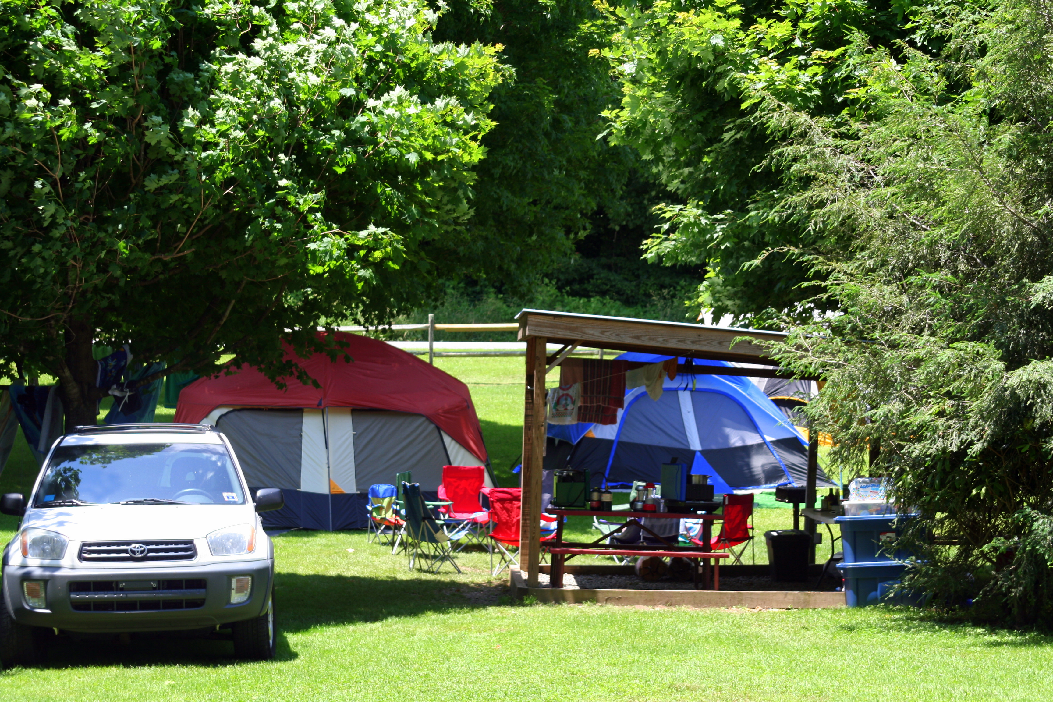 Tent site with shelter