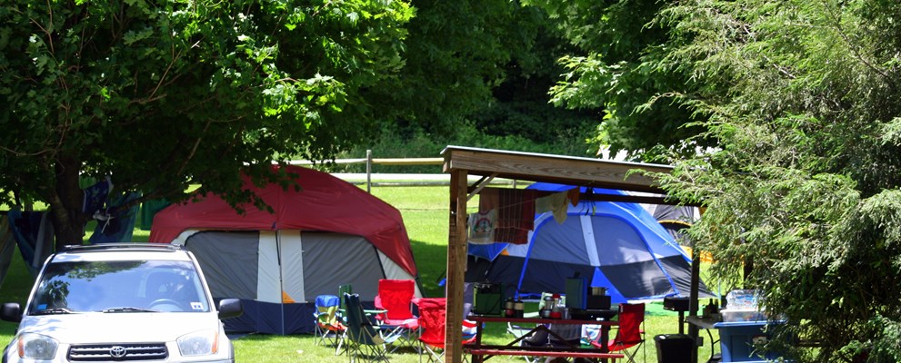 Tent site with shelter
