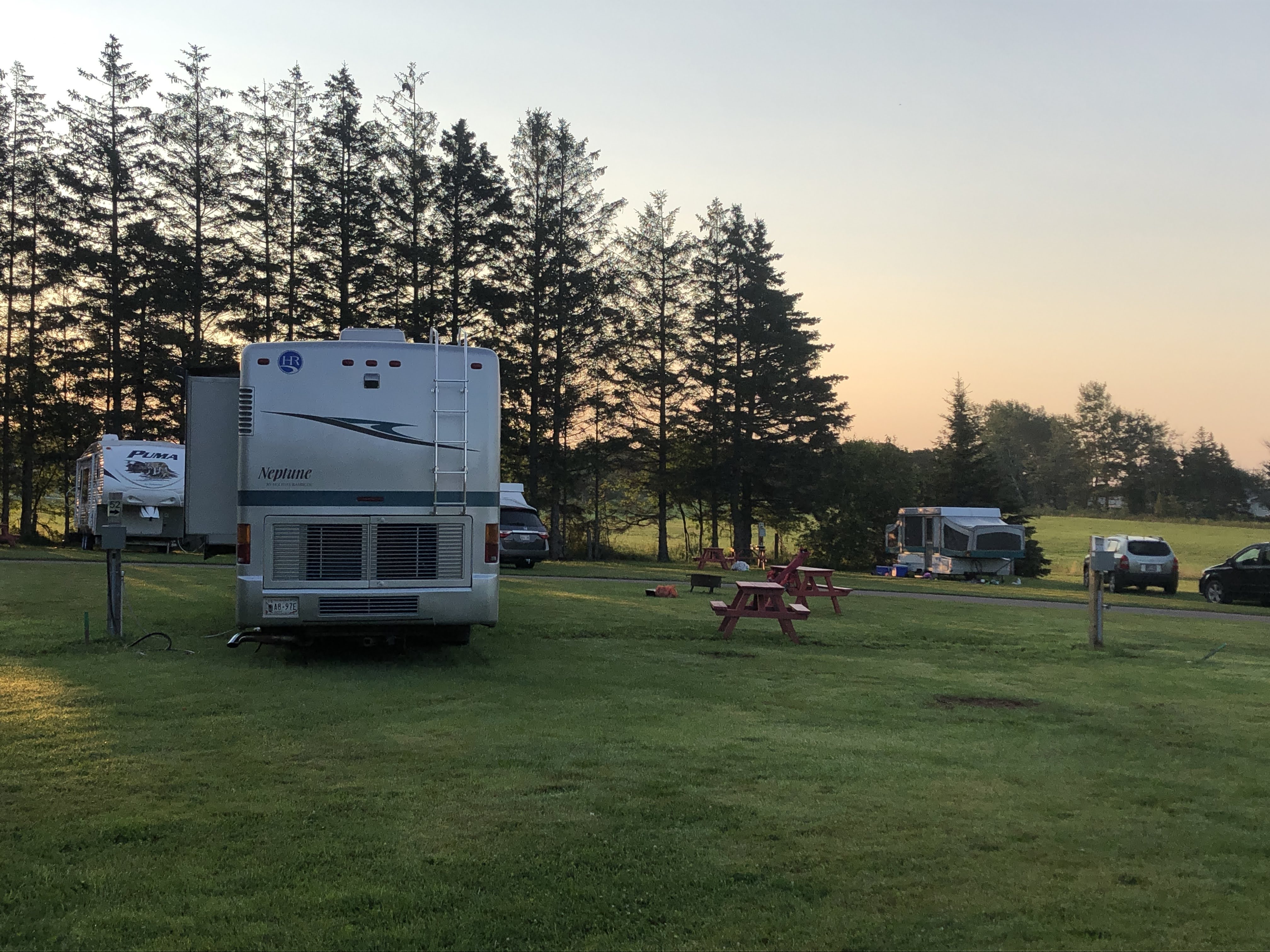 Our 3 Way 30 Amp Back in sites are now 40 ft wide giving you lots of room for your awning. Most of these sites are open and have good satellite reception. Some back unto the playground area.
