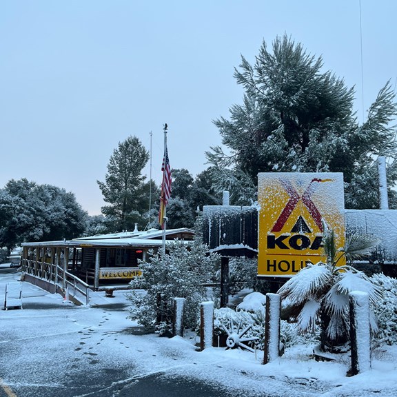 Snowy Winter Front Office at Boulevard KOA Holiday