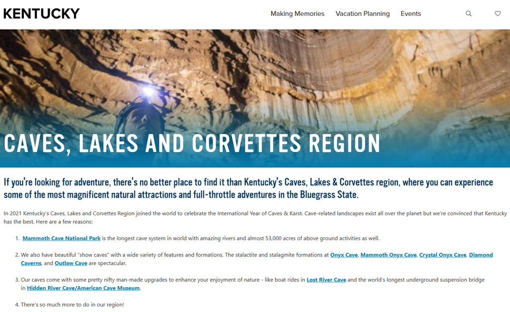 Explore the Land of Caves, Lakes, and Corvettes
