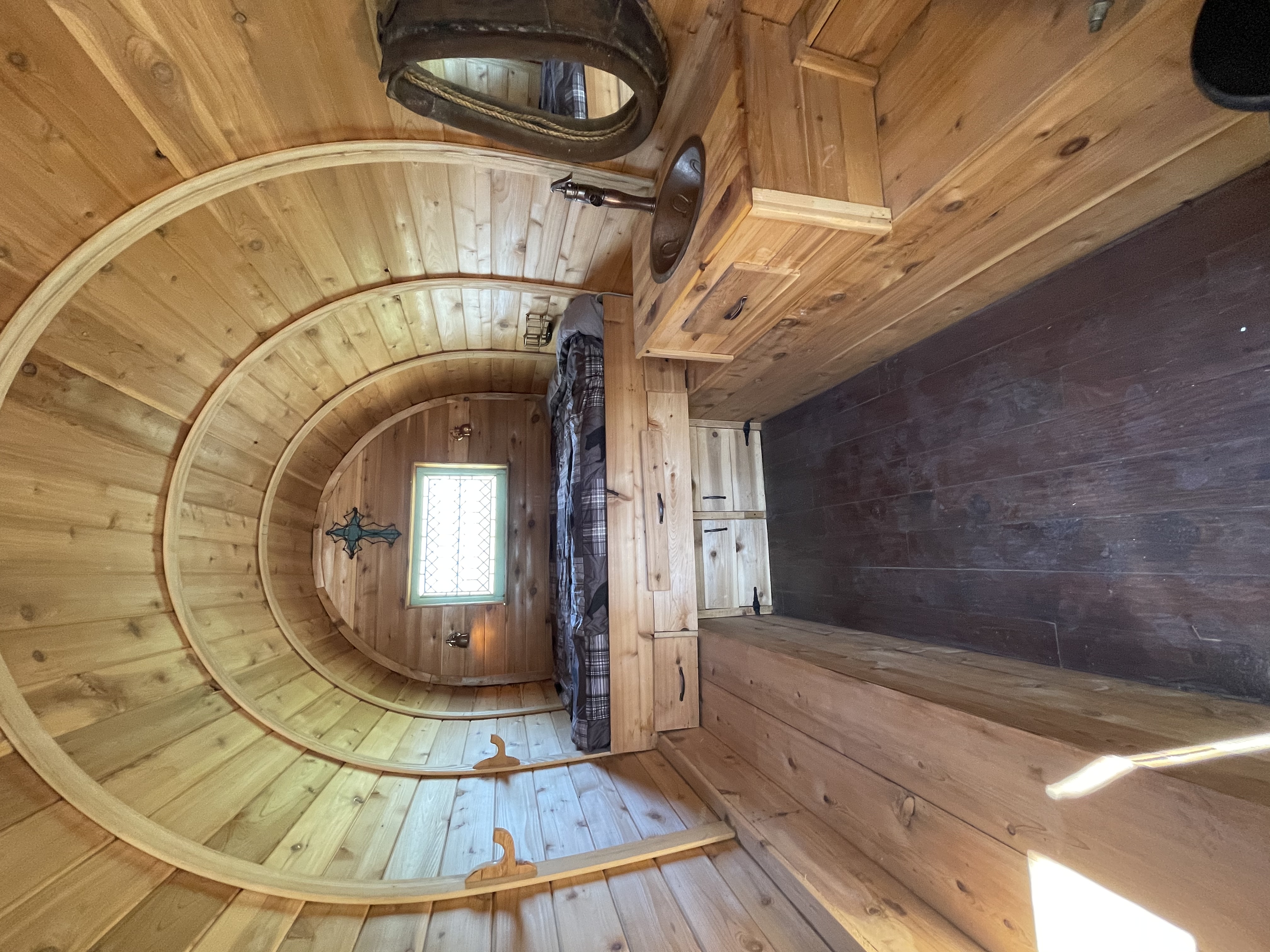 Inside or our custom built sheep wagon