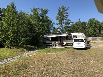 50/30 amp patio back in.  These sites are a little bigger than the standard 30 amp site.  Have plenty of room for the bigger campers but small enough to be cozy.