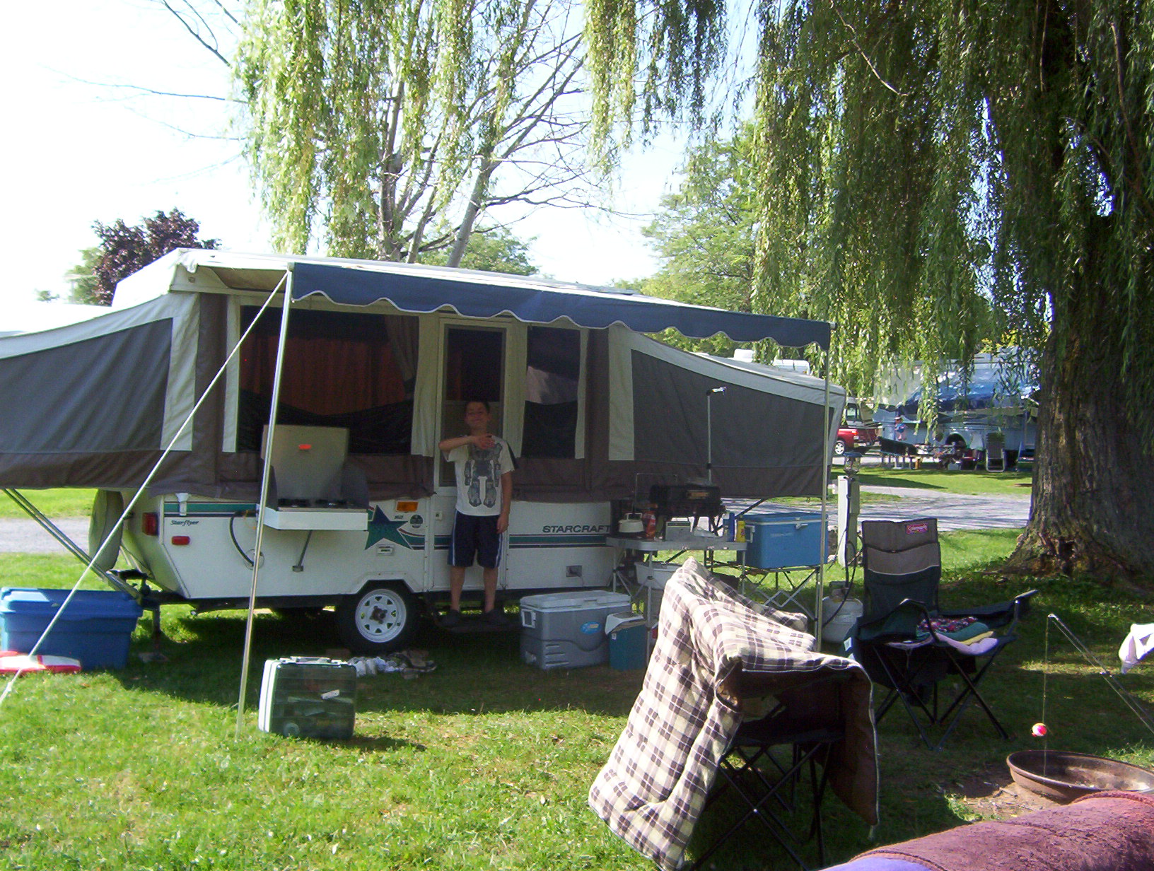 Pop-up camping on the pond.