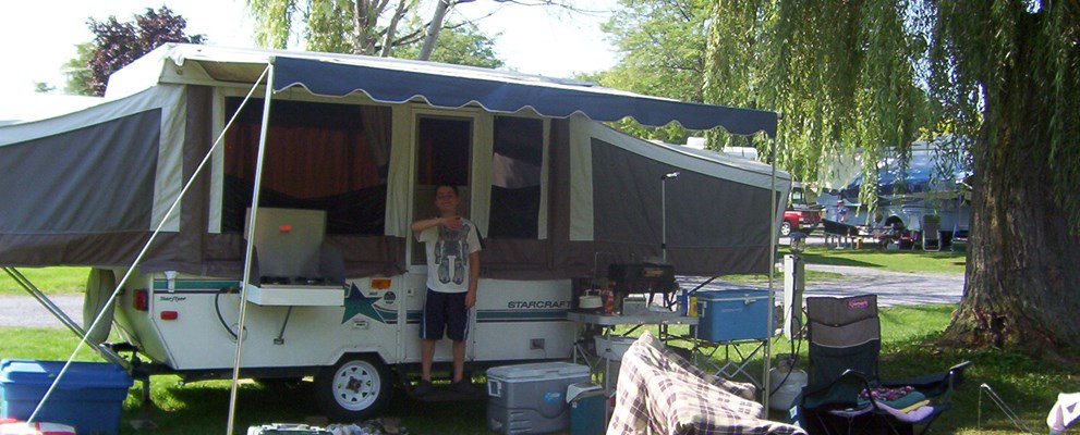 Pop-up camping on the pond.