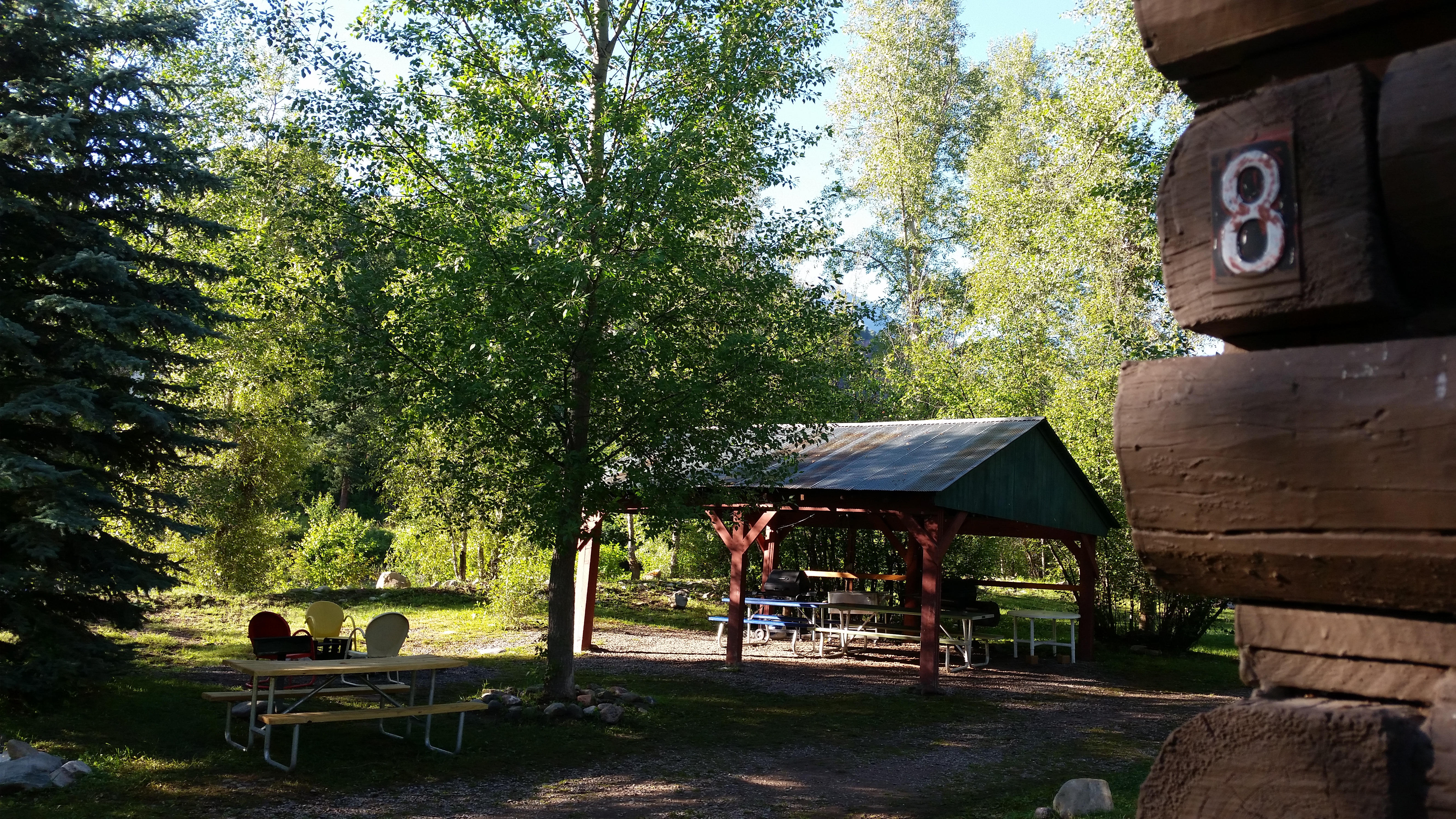 Pavilion and outdoor area on river at cabin 8