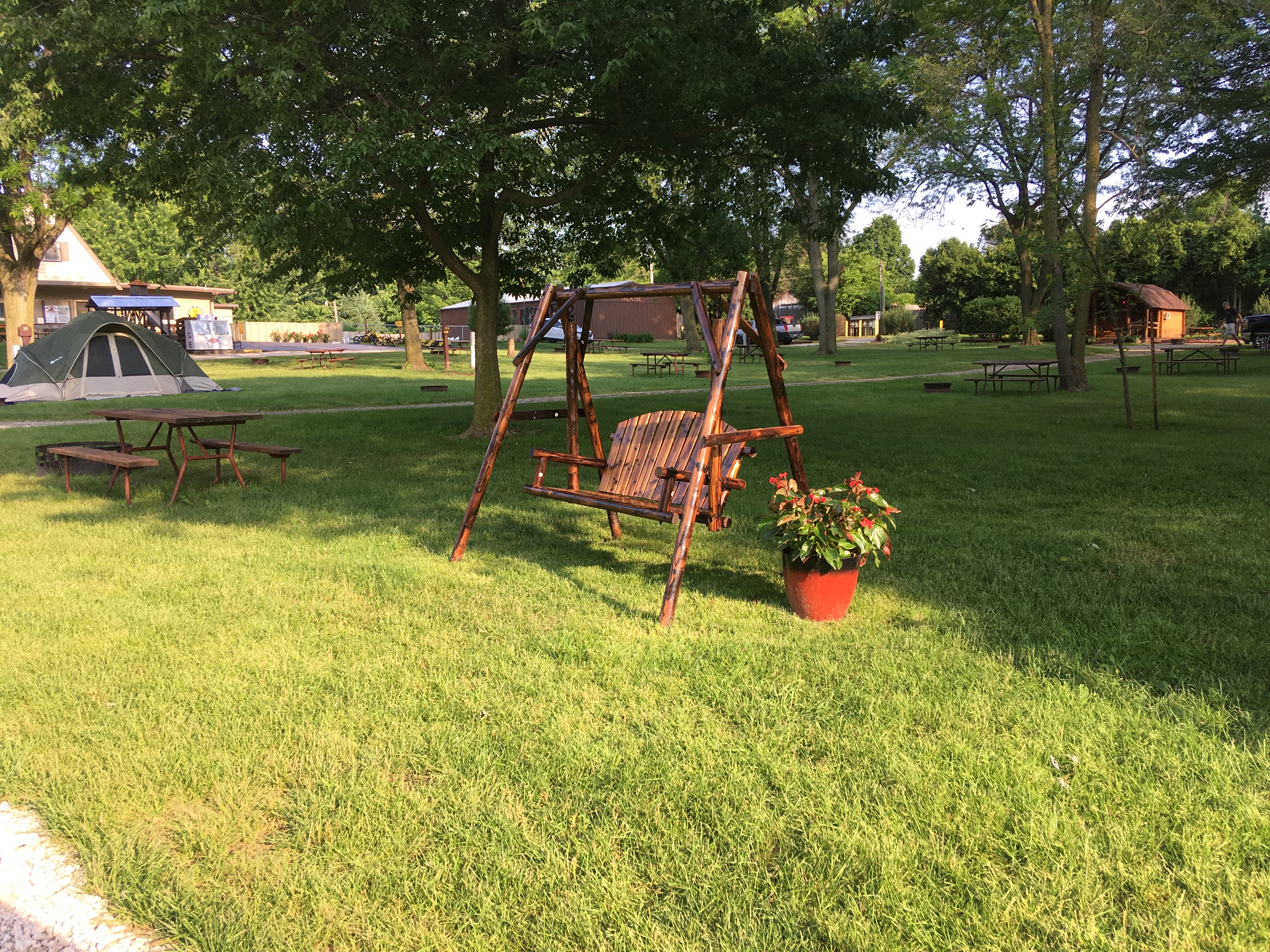 Patio swings invite you to relax!