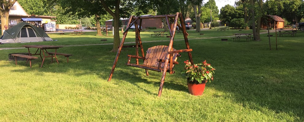 Patio swings invite you to relax!