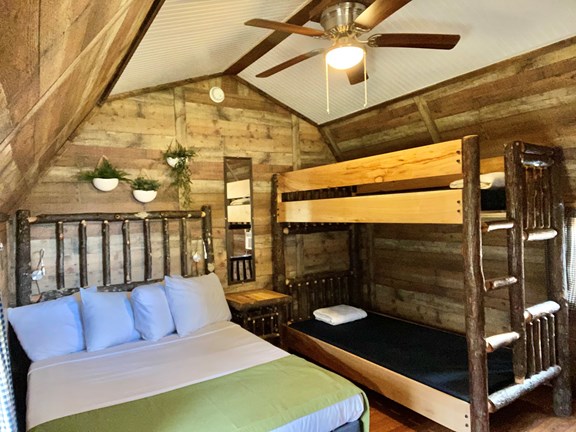 Camping cabin interior (with linen package)