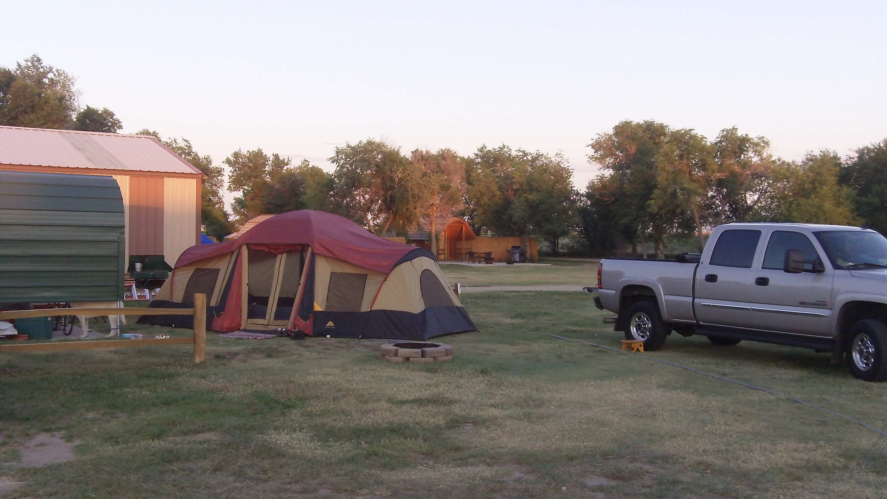 Tent sites have a shade awning fire pit and picnic table for our guests to enjoy.