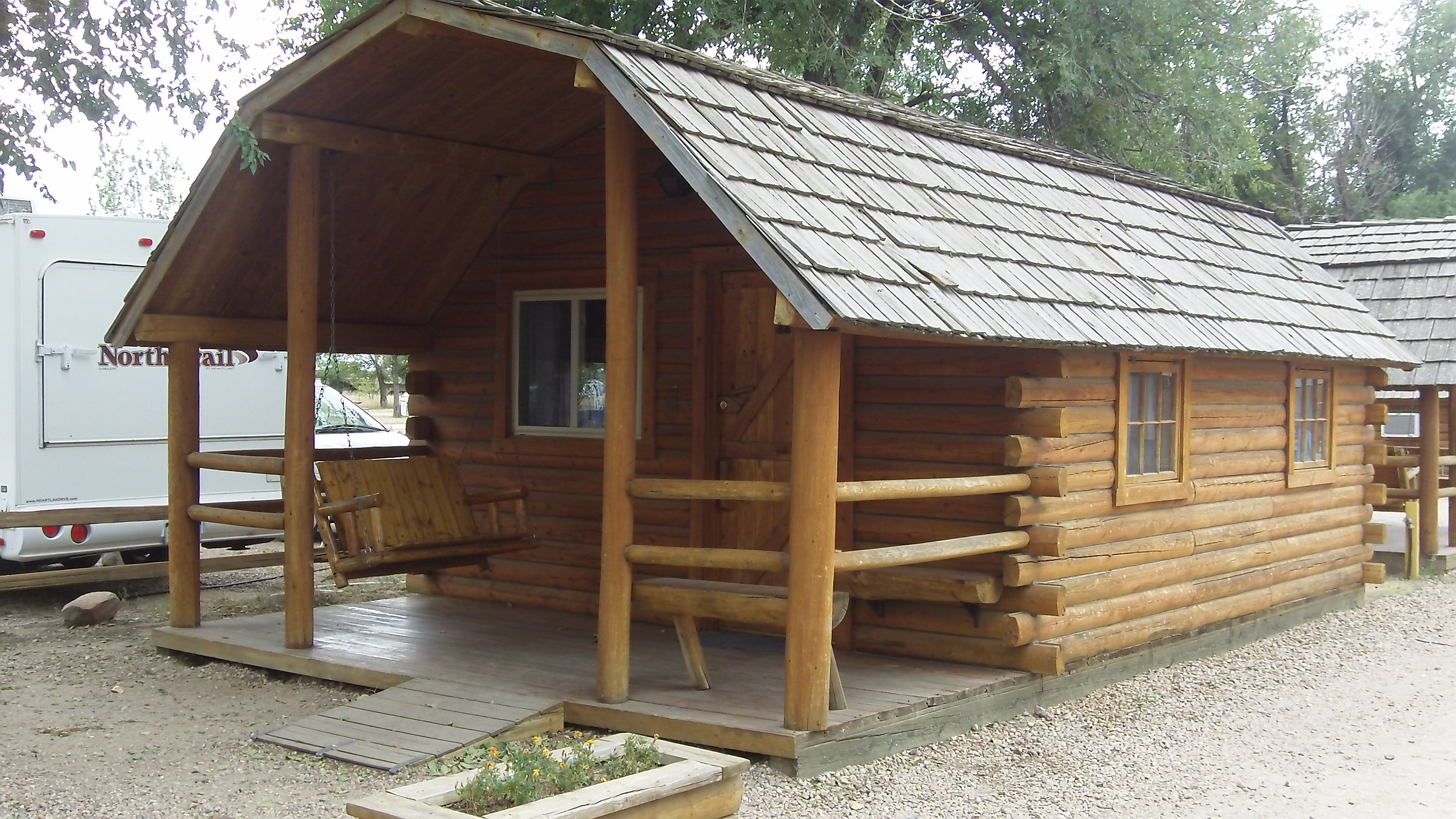 Our basic camping cabins are a great way to get away. Include a full size bed as well as a set of bunk beds.