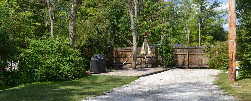 RV Deluxe back-in patio site, full hook-up, 50 Amp