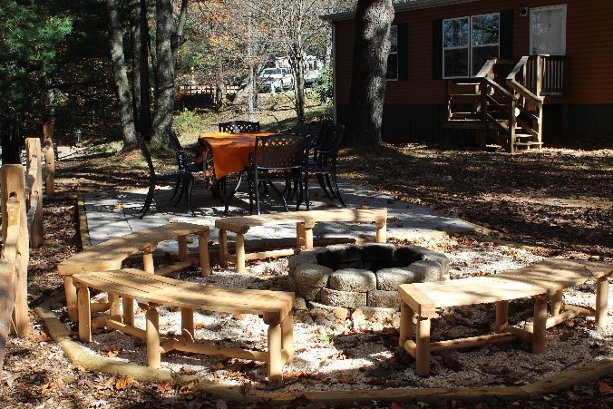 Front and patio/fire pit. Lodge
