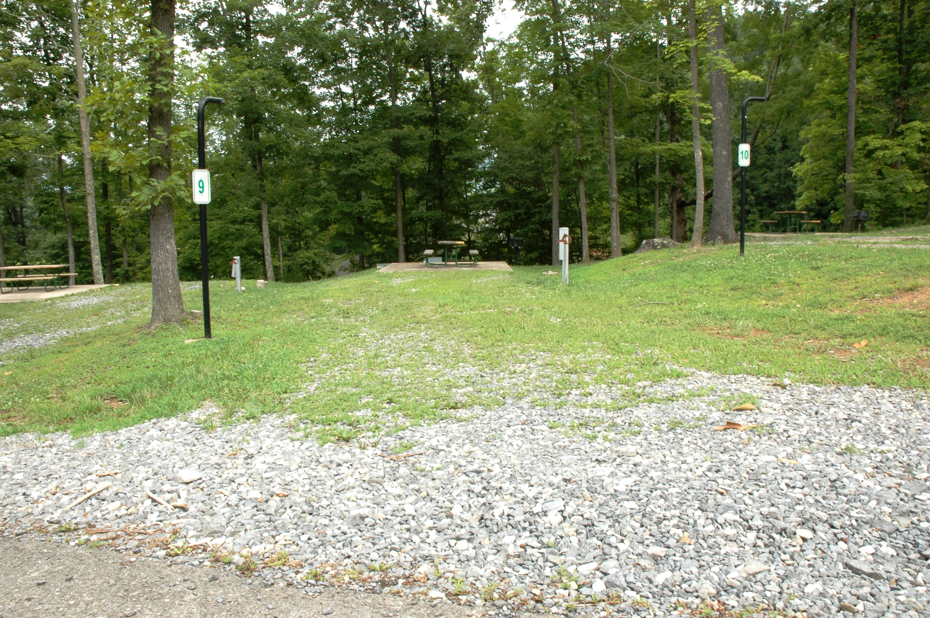 This back-in site is located in the Hickory knoll section of our campground.   It offers shade from the trees surrounding and it and is great for those who like a cool relaxing stay.
