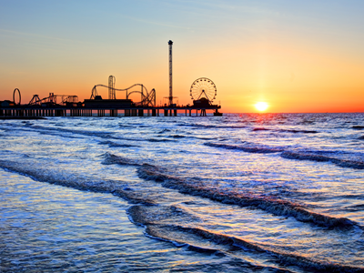 Galveston Island Historic Pleasure Pier during sunset