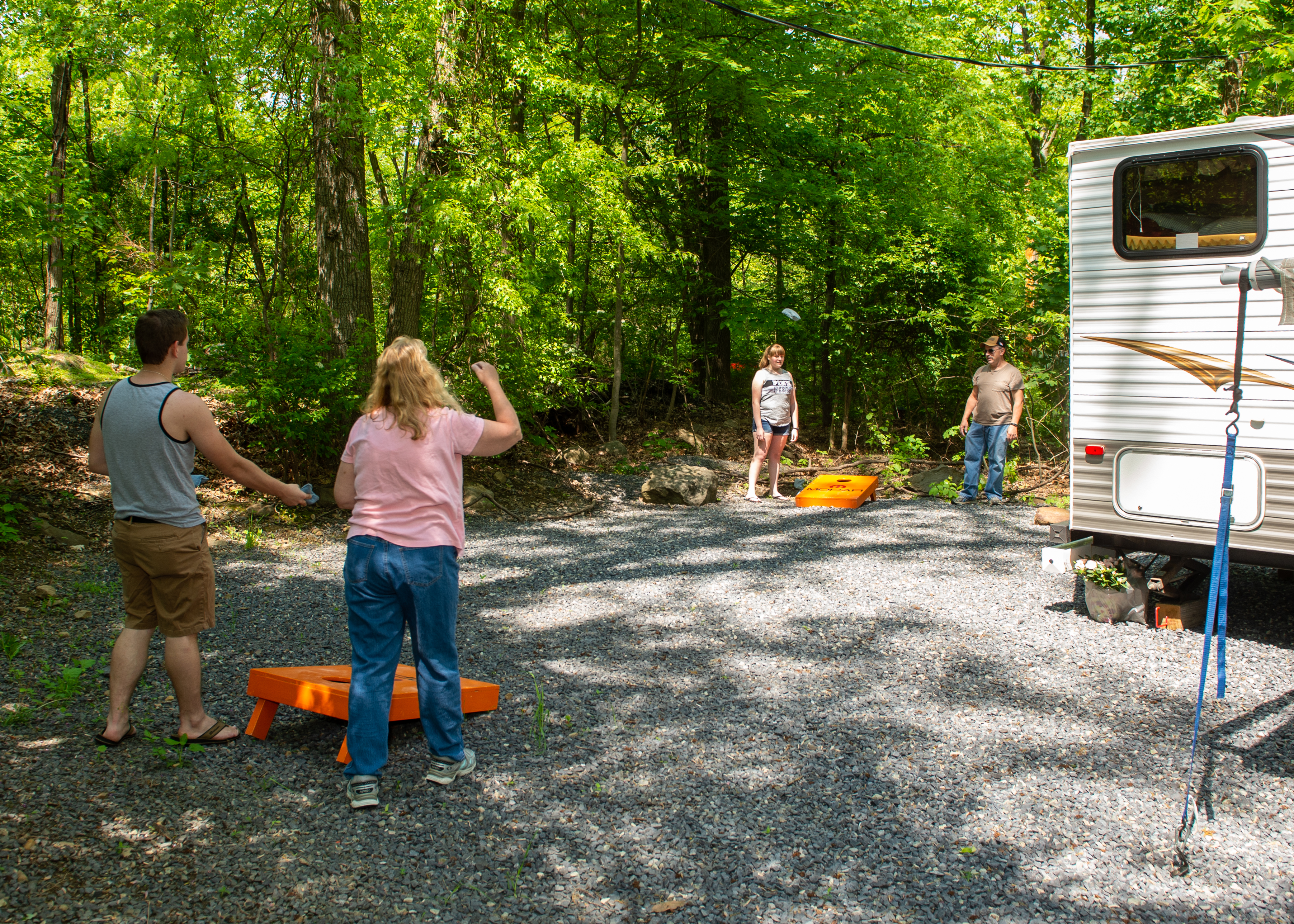 Playing corn hole at the site