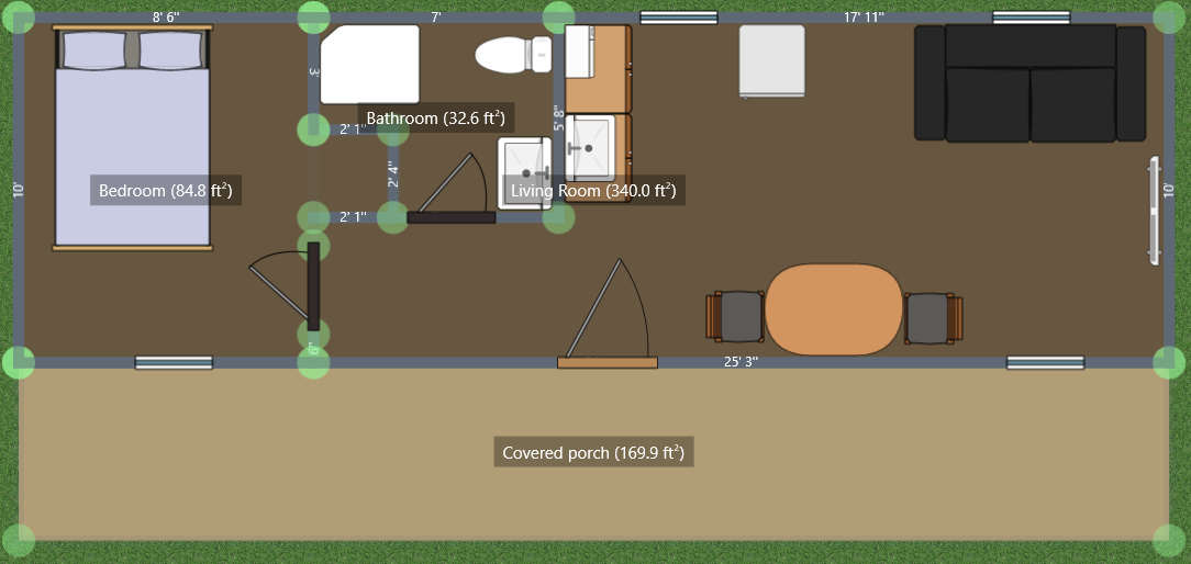 Long Porch Cabin Layout