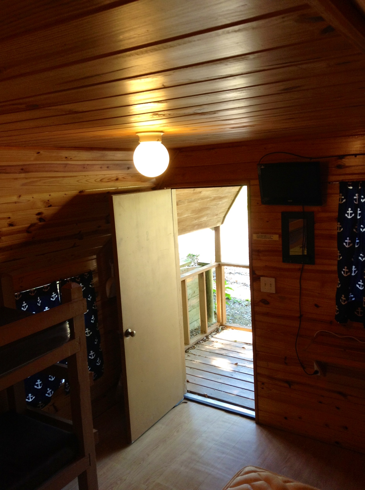 inside a cozy camping cabin