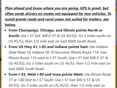 Headache-free directions to our campground that the GPS usually misses.