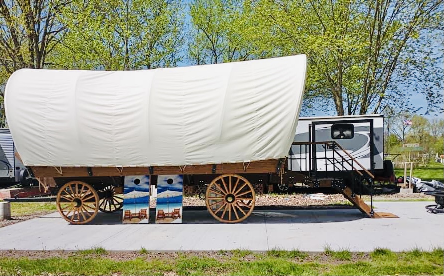 Covered wagon relaxing time.