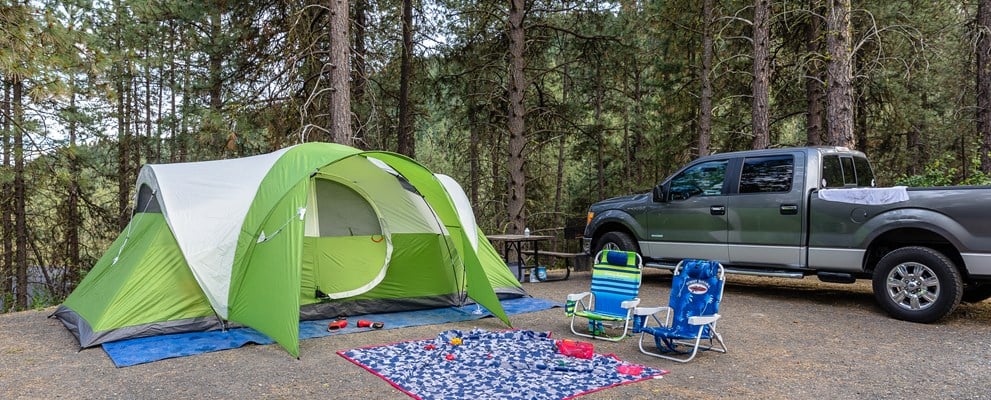 Rustic camping amid all the comforts.