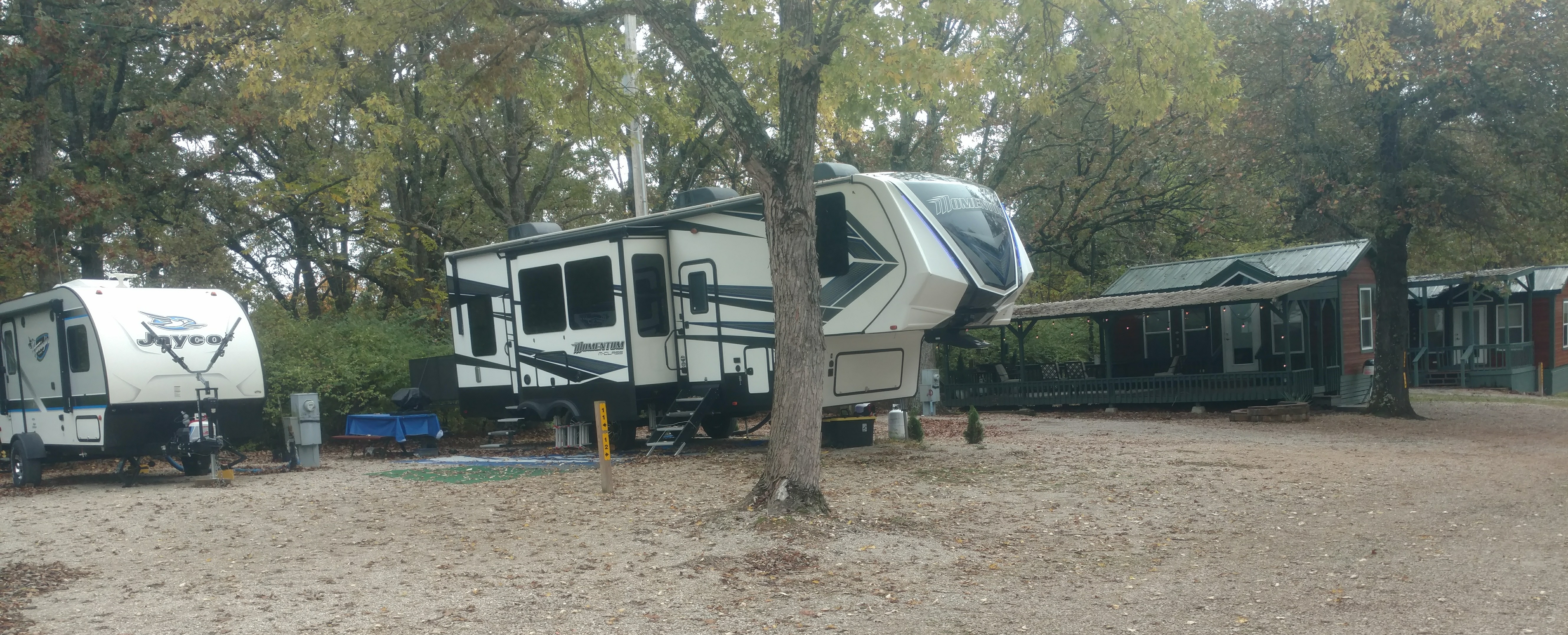 Long shot of cabins.