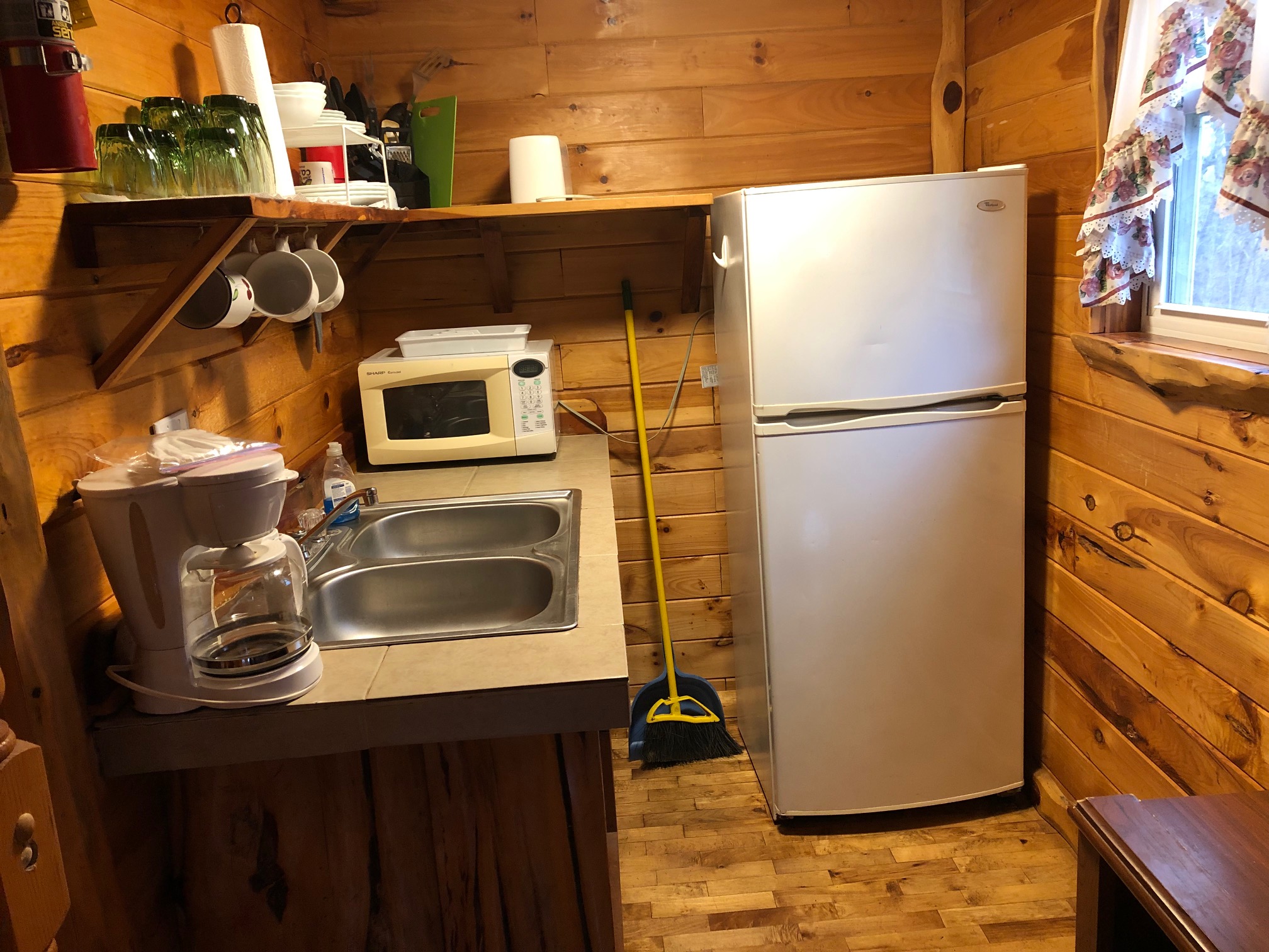 Moose cabin--Kitchenette with cooking hot pad, sink, refrigerator
