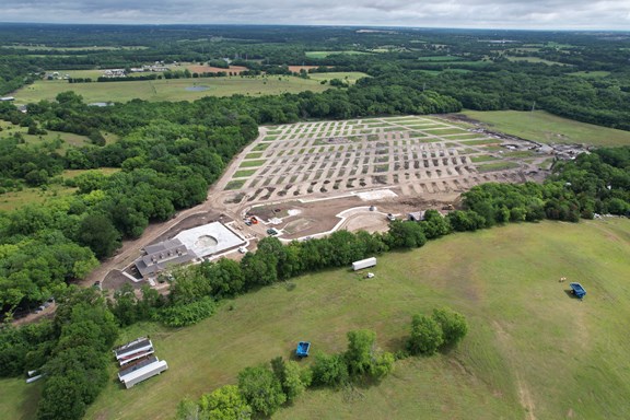 Drone shot of park construction in May of 2024