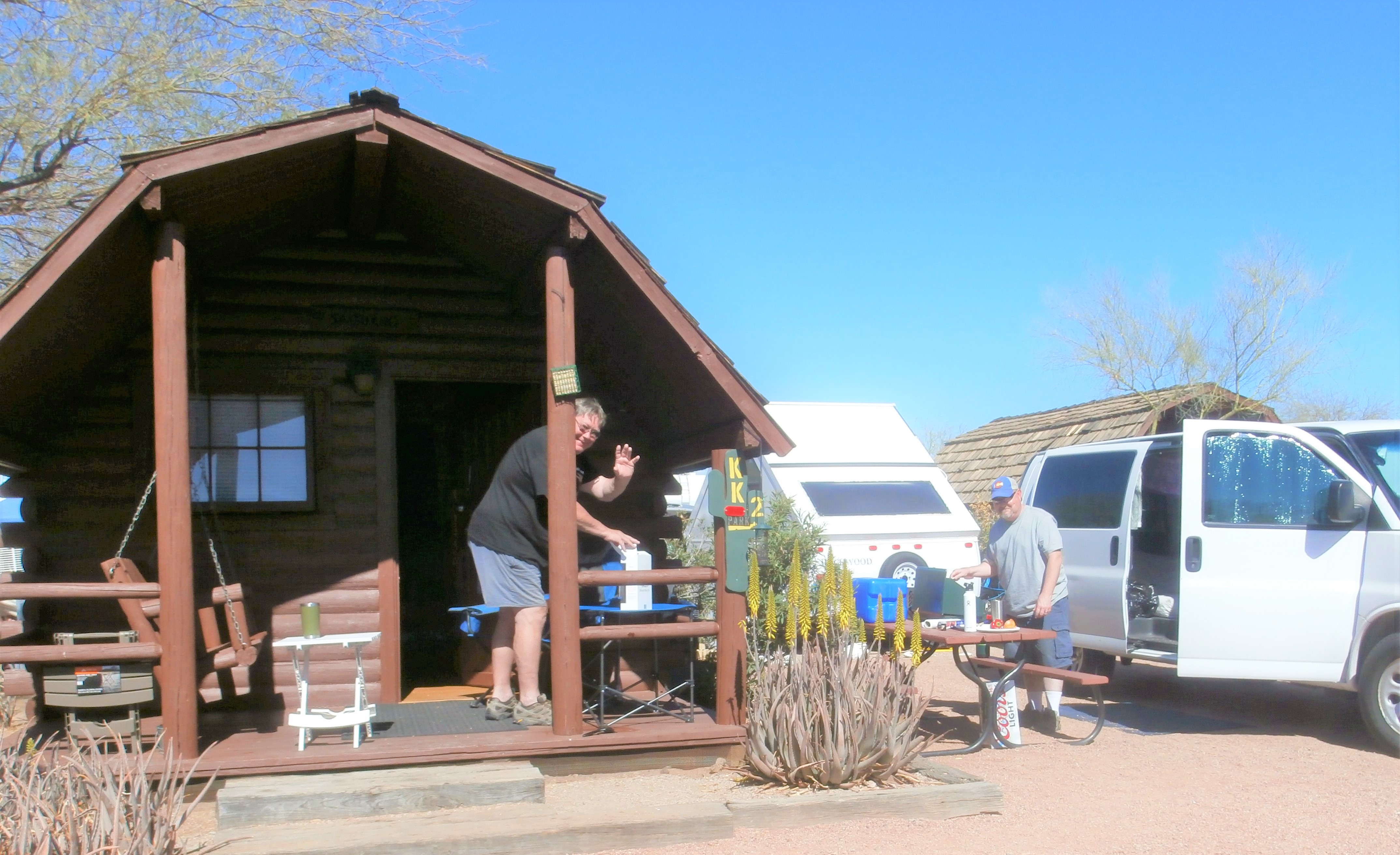 1 Room Camping Cabin (w/o Bathroom) Pets are welcome but we only have two cabins for your furry friend so book early. Don't forget the linens, pillows and blankets. Restrooms and showers are close by. Book early and come see us!