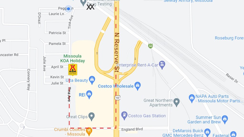 Driving Directions to Missoula KOA Holiday Campground