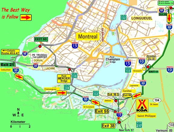 Best Routes to MONTREAL SOUTH KOA