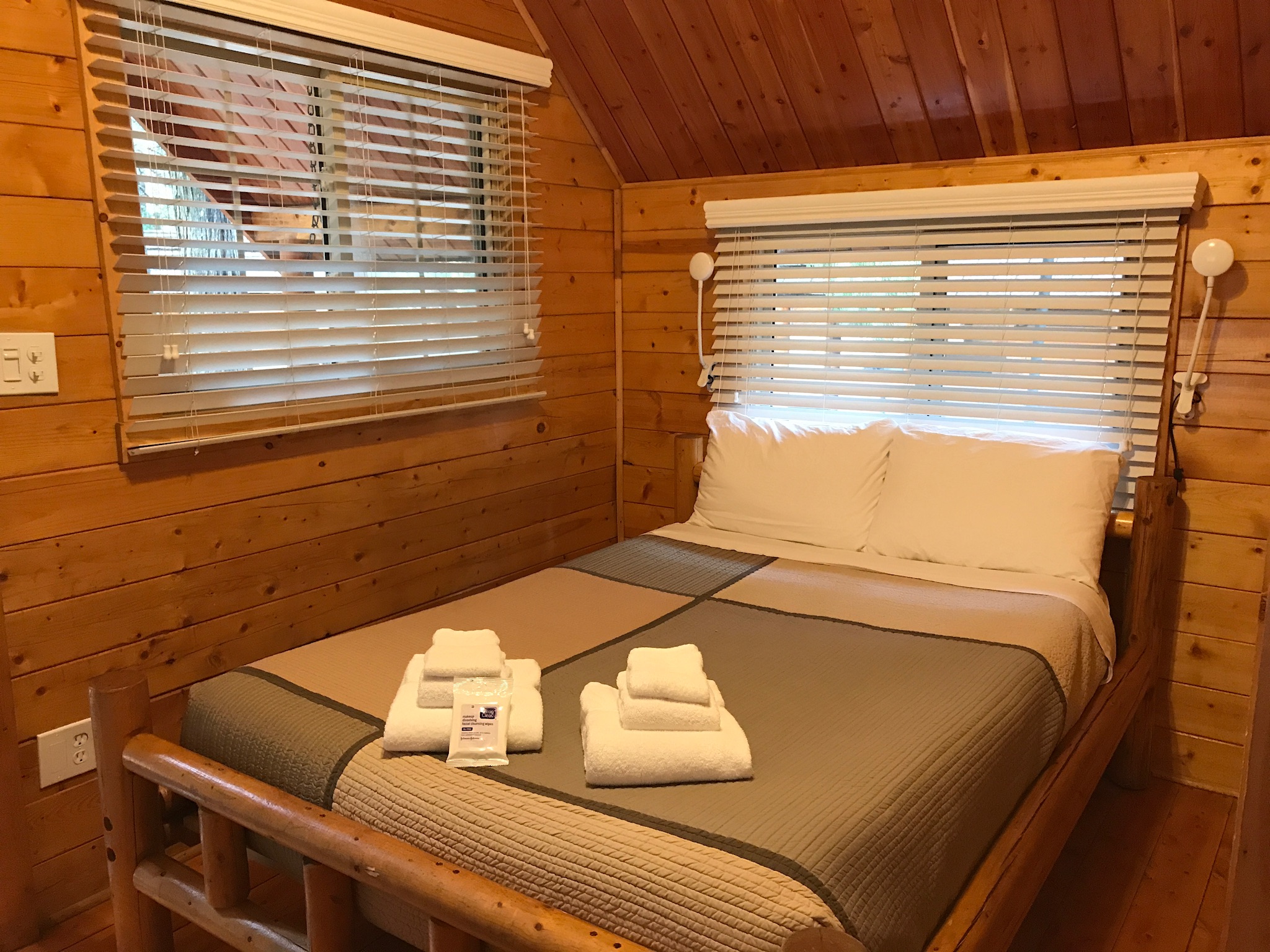 Full bed in a Camping Cabin