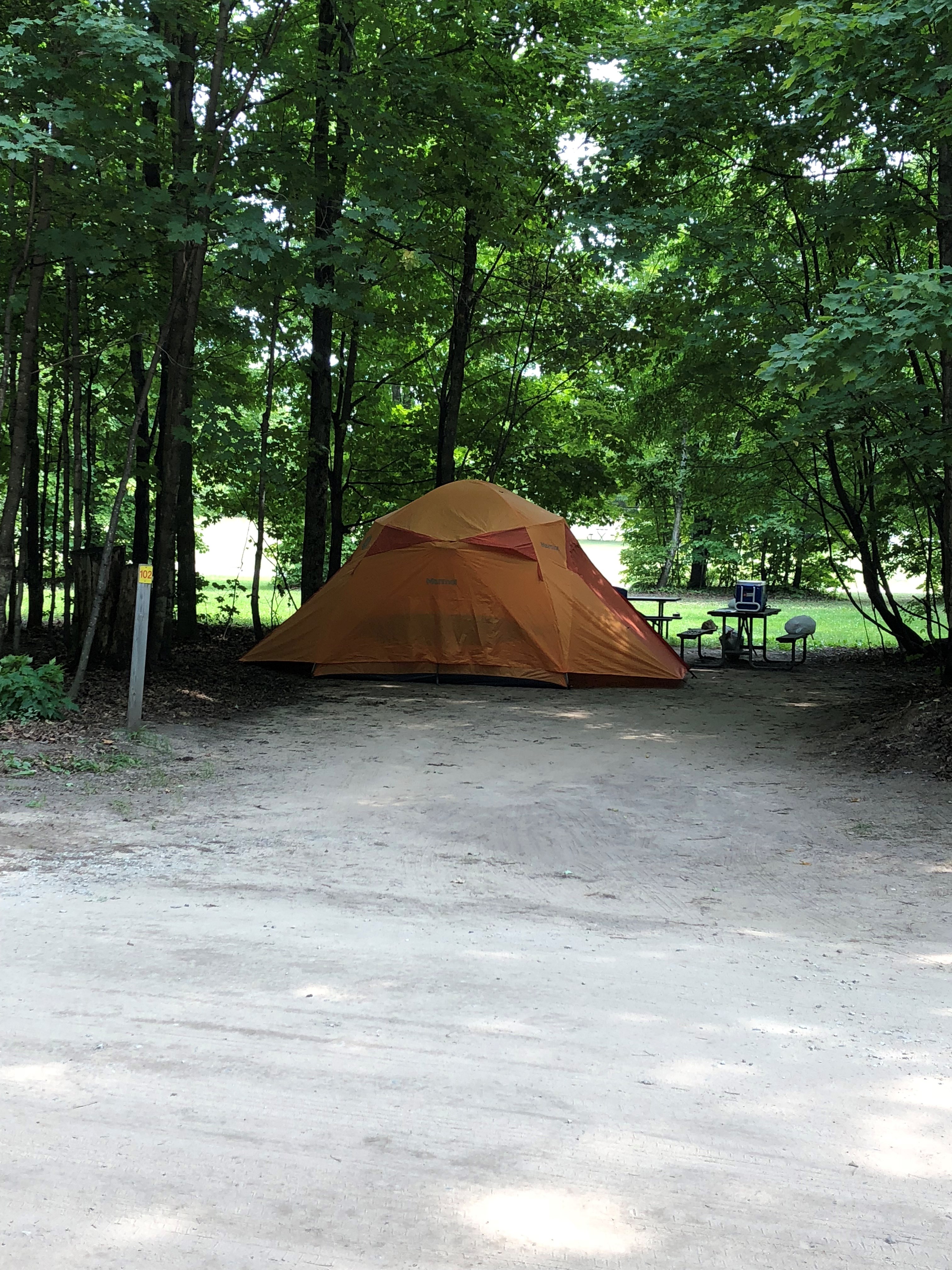 Our rustic tent sites have picnic table and fire pits no electric.