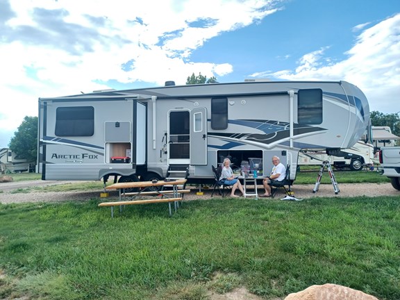Playing cards outside camper