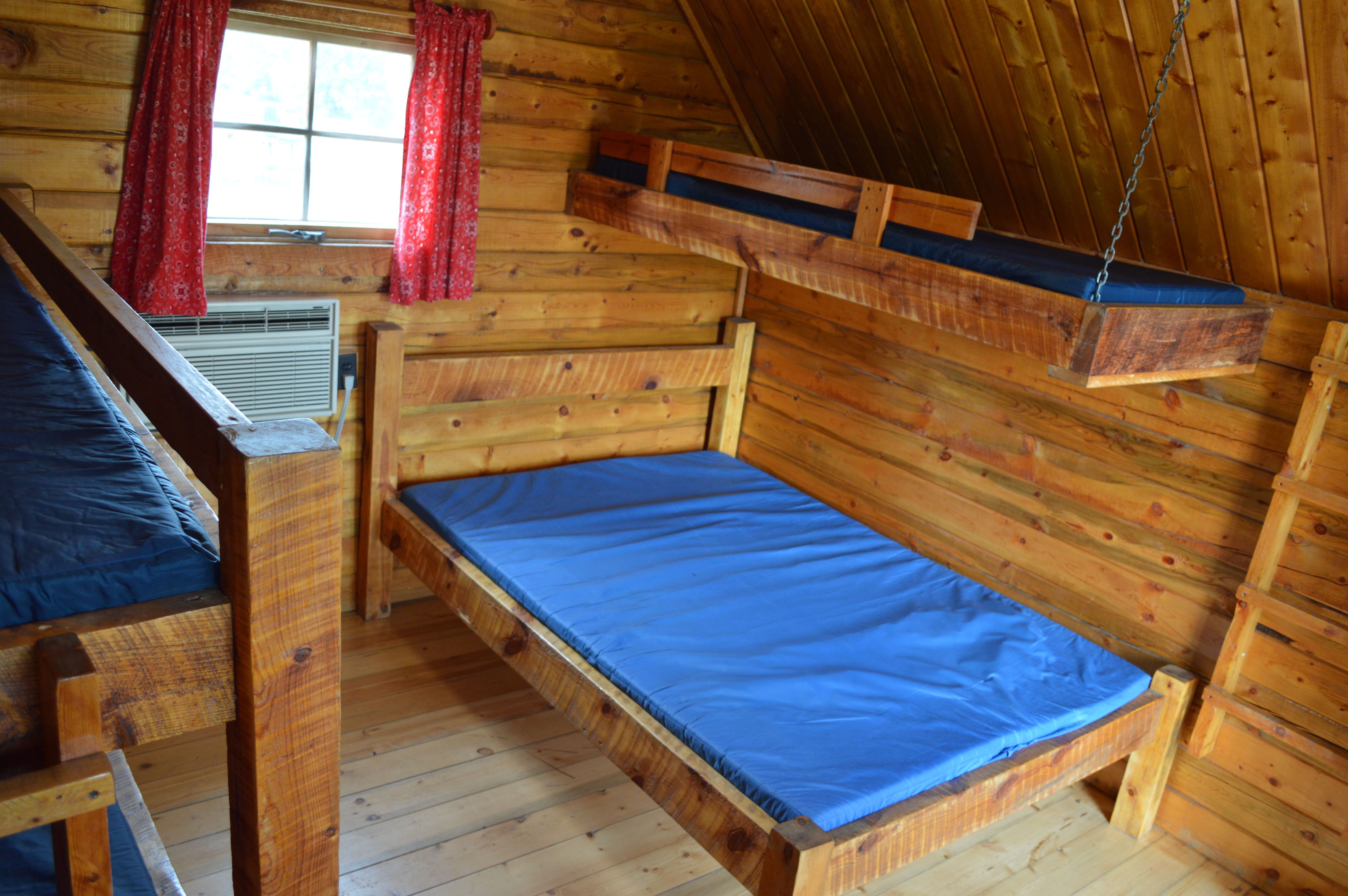 Inside a one room camping cabin.