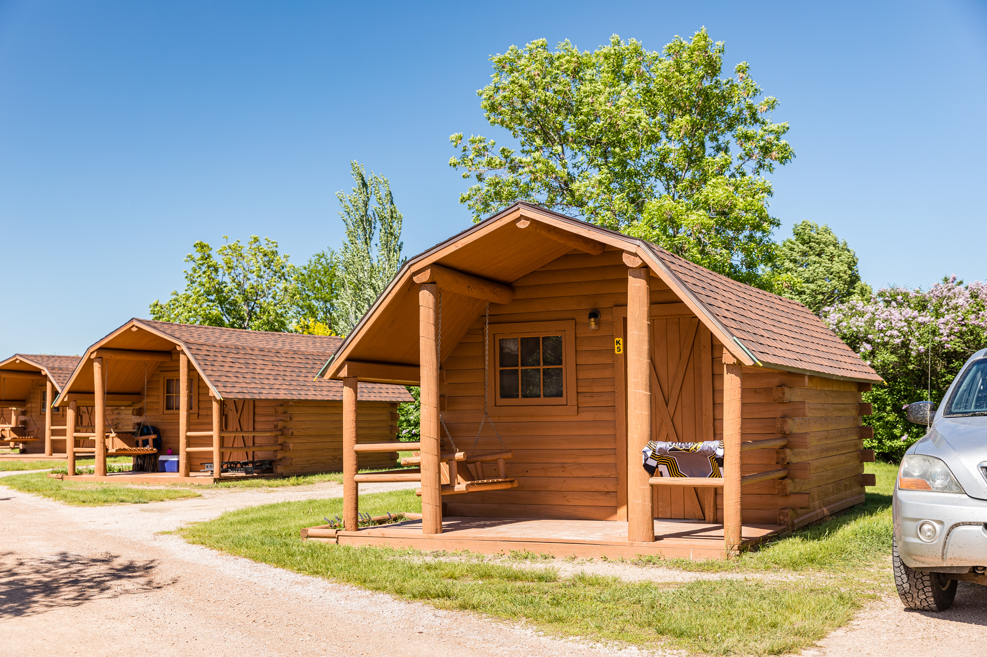 Outside of a camping cabin.