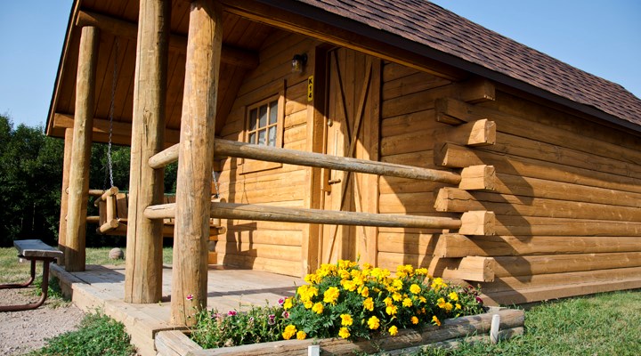 Enjoy a one room camping cabin.