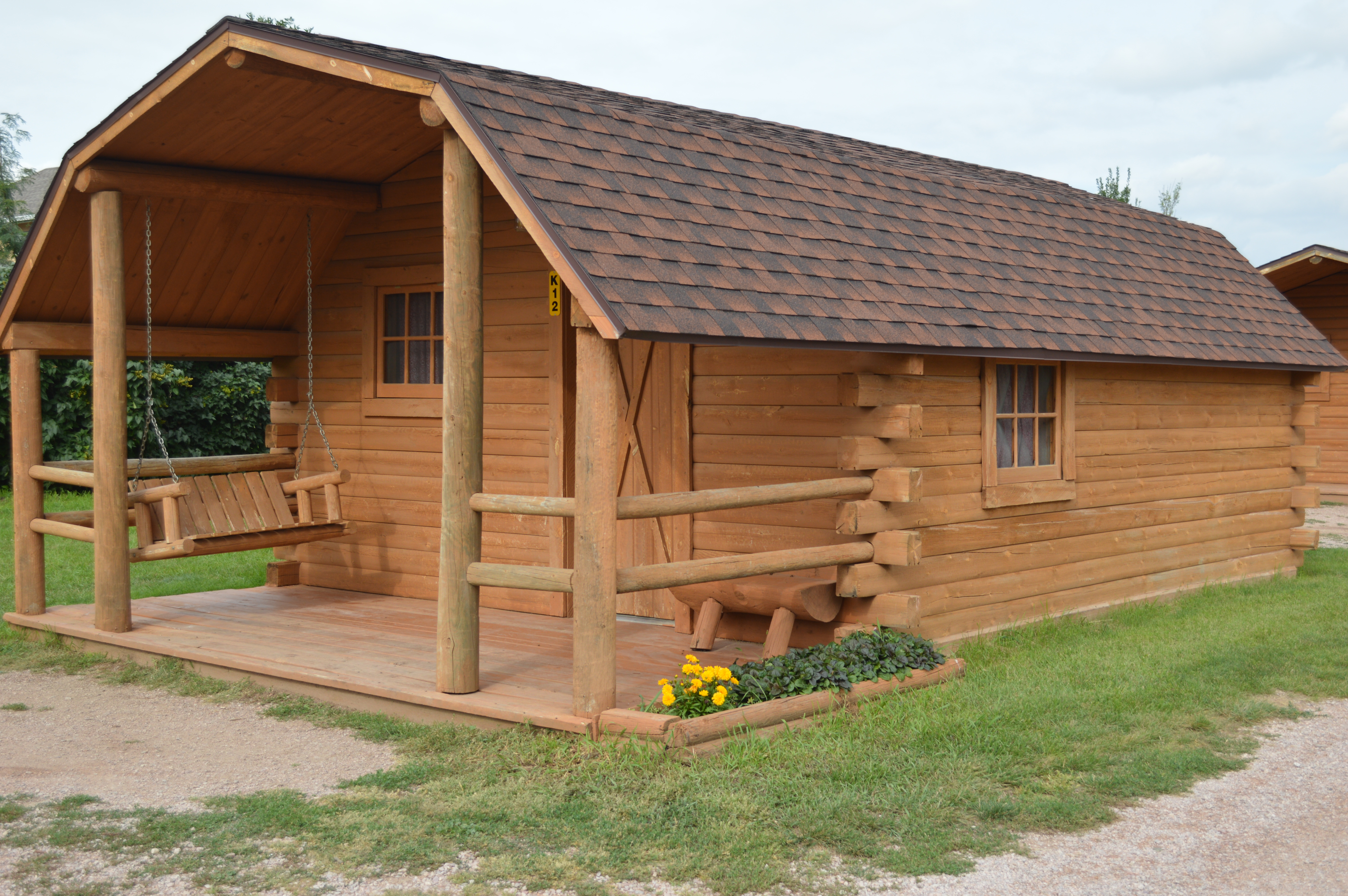 Outside of a camping cabin.