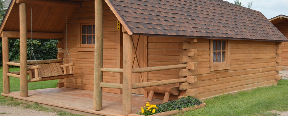 Outside of a camping cabin.