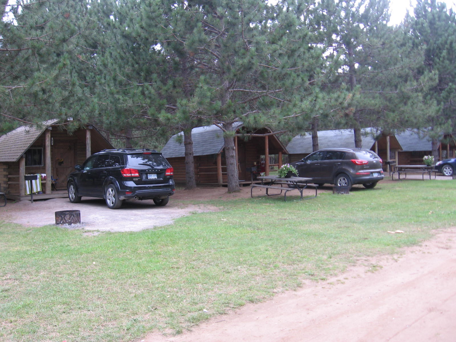 Camping Cabins in the Pines with a beautiful view of the Lake.  Sleeps 4. Electricity and mini-fridge is included