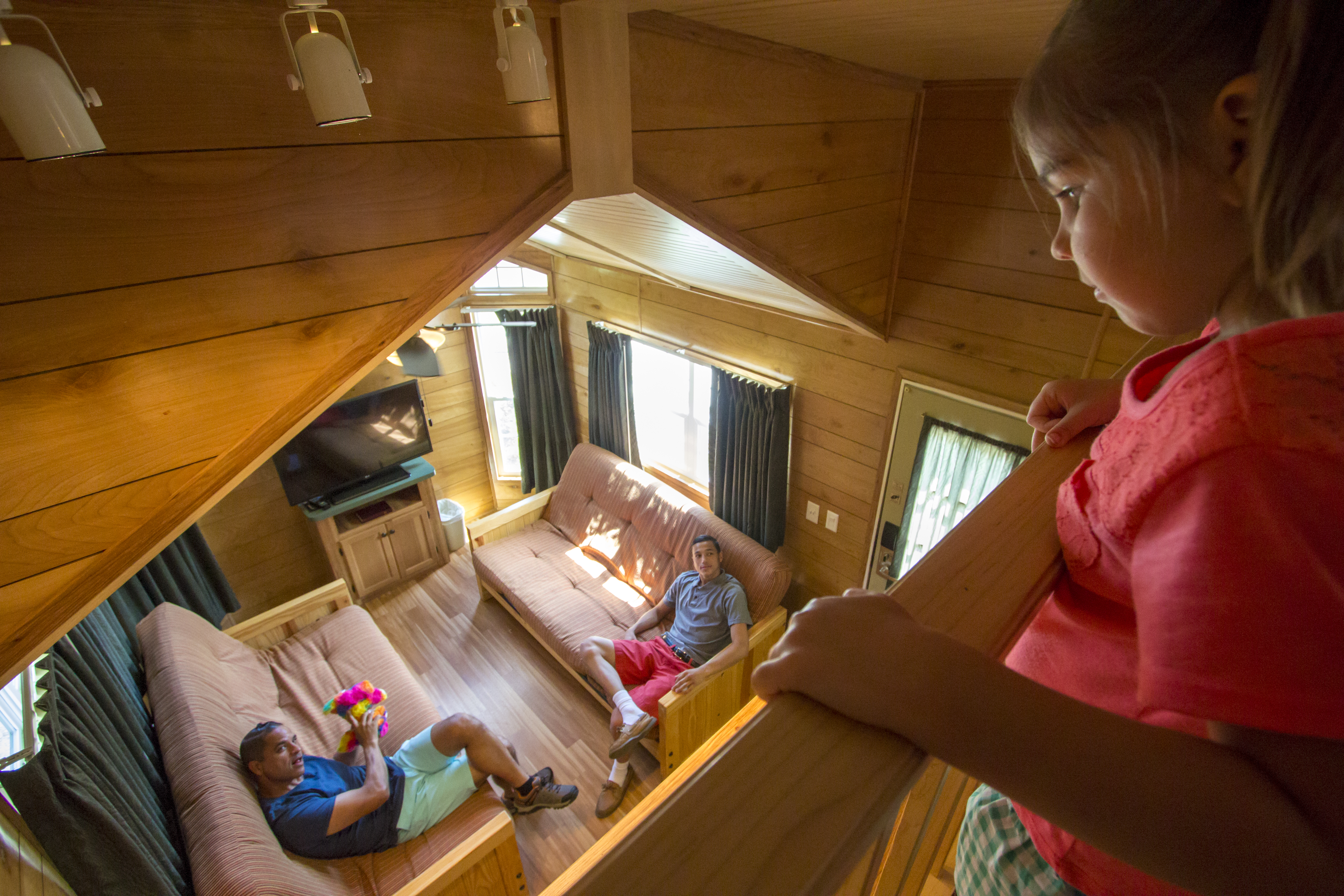 Cabin view of the living room from the loft.